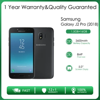 Оригинальный разблокированный Samsung Galaxy J2 Pro (2018) J250F Четырехъядерный с двумя SIM-картами 1,5 ГБ ОЗУ 16 ГБ ПЗУ 8 МП 5,0 