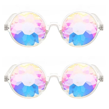 2X очков-калейдоскопа, солнцезащитные очки для вечеринки Rave Festival с дифрагированными линзами-Прозрачные