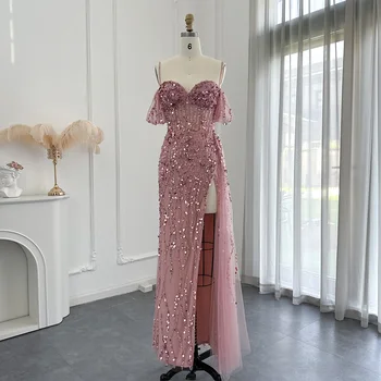 Sharon Said Роскошные вечерние платья в стиле Дубайской русалки розового цвета для женщин, свадебные платья на тонких бретельках с высоким разрезом, синие платья для выпускного вечера SS356