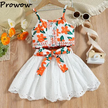 Prowow / Комплекты одежды для девочек; Летний пуловер-слинг; топ + Кружевная юбка с цветочным рисунком; Модные наряды для новорожденных; Одежда для маленьких девочек;