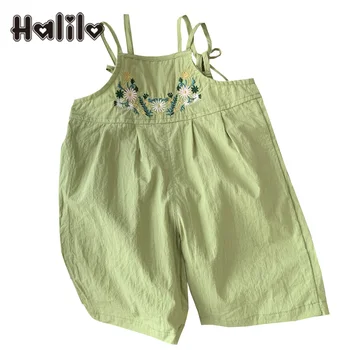 Комбинезон Halilo для маленьких девочек с хлопковой вышивкой в цветочек, Свободная летняя детская одежда
