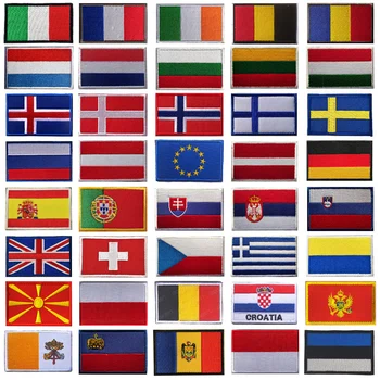 Нашивки с вышивкой европейских стран, Словакия, Швейцария, Испания, Франция, Бельгия, Греция, Нидерланды, Польша, Дания, Нашивка с флагом