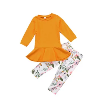 Детская одежда новая осенняя куртка в европейском и американском стиле, джинсово-желтая куртка, брюки с принтом, костюм для девочек, костюм с цветочным рисунком