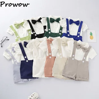 Prowow 0-24 м Комплекты одежды для джентльмена для маленьких мальчиков, галстук, Однотонный комбинезон + Брюки-комбинезоны, Одежда для новорожденных мальчиков, костюм