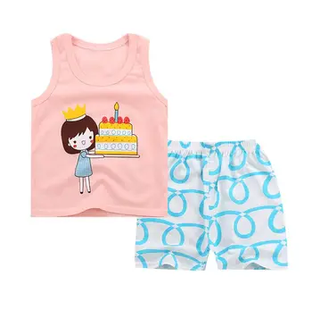 Одежда для маленьких девочек, лето 2018, комплект одежды для новорожденных девочек, детская одежда с фруктовым принтом, костюм (жилет + брюки) Комплект детской одежды для девочек