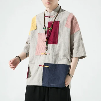 2023 Мужские рубашки в китайском стиле в стиле ретро с коротким рукавом и пуговицами, воротник-стойка, высококачественные дышащие рубашки