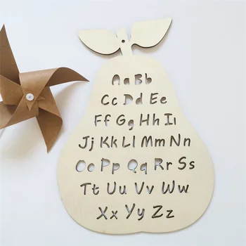 Скандинавская деревянная доска с 26 буквами алфавита, деревянная стружка, Грушевидная форма, настенное украшение для детской комнаты, украшение для детской комнаты, подарки