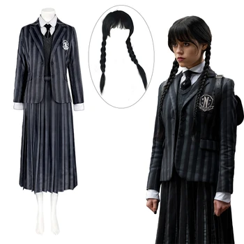 2023 Среда Аддамс Косплей Костюм Среда Школьница Nevermore Школьная форма колледжа, платья на Хэллоуин для женщин