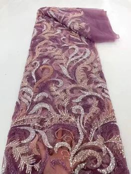 Роскошная тяжелая кружевная ткань с кристаллами, расшитая бисером ручной работы, вышивка пайетками, африканский кружевной материал для свадебного платья