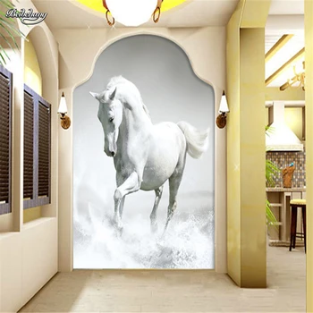 beibehang Пользовательские фотообои 3d белая лошадь галопом гостиная ТВ фон фреска обои papel de parede para quarto