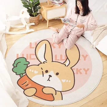 Круглый ковер с мультяшным кроликом и морковью, домашний коврик для дивана в гостиной, украшение детской комнаты, спальни, Нескользящий прикроватный коврик