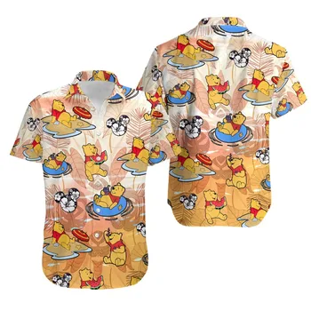 Пух, Плавающий На пляже, Гавайский Летний принт Disney, Гавайский Графический принт, Гавайская повседневная рубашка с коротким рукавом