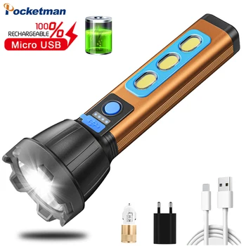 Самые яркие светодиодные фонари, USB-аккумуляторная лампа, водонепроницаемый фонарь с 4 режимами, тактический фонарик 3-х размеров с батареей