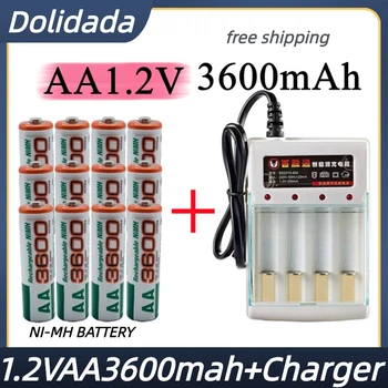 Batterie NiMH Rechargeable 1.2V AA 3600mAh Avec Chargeur Pour Détecteur De Fumée, Pour Téléphone, Appareil Photo Numérique
