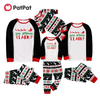 Комплекты семейных пижам с длинными рукавами и буквенным принтом в виде лося и Санта-Клауса PatPat (огнестойкие)