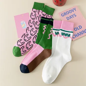 Носки для мужчин и женщин с абстрактным мультяшным кроликом, Подарок девушке, Хлопок, Calcetines Mujer, Японский стиль Kawai, Милый Корейский Модный Розовый носок