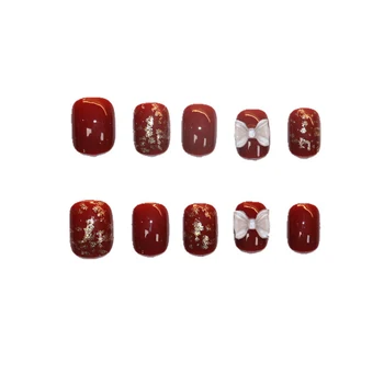 24шт Красный бант Короткий Параграф Модный Маникюрный пластырь Накладные ногти Экономия времени Носимый пластырь для ногтей