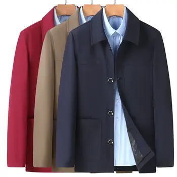 Мужское пальто с однобортным отворотом и отложным воротником, однотонные куртки среднего возраста, повседневное тонкое пальто большого размера для мужчин Q441