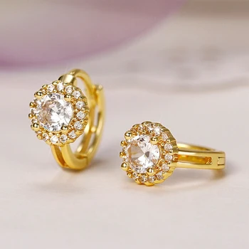 2023 Изящные женские серьги-кольца с блестящим круглым кубическим цирконием серебристого / золотого цвета, модные универсальные женские украшения