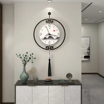Китайские настенные часы Модные простые часы для гостиной Домашняя бесшумная пейзажная живопись декоративные часы, висящие на стене художественные настенные часы