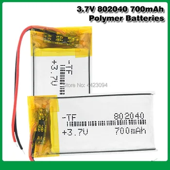 3,7 В перезаряжаемые литий-ионные полимерные литиевые батареи 802040 с защитой от заряда на печатной плате Lipo Li-polymer емкостью 700 мАч сменный элемент