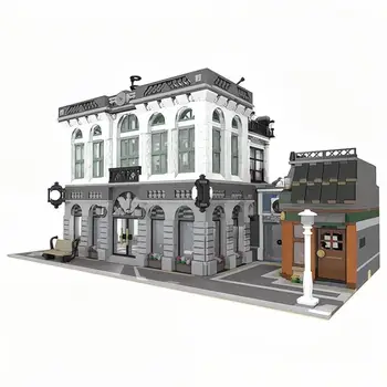 Кирпичный банк с набором моделей строительных блоков кофейни MOC Модульный Уличный дом Архитектурная Кирпичная игрушка Подарок на День рождения для детей и взрослых