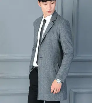 Зимнее новое мужское шерстяное пальто, приталенное однобортное пальто, мужская Корейская версия длинного пальто для мужчин
