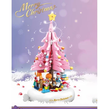 2022 Рождественский обязательный розовый пояс с музыкой, Рождественская елка, вращающаяся музыкальная шкатулка, сращивание строительных блоков, игрушки, подарок к празднику для детей