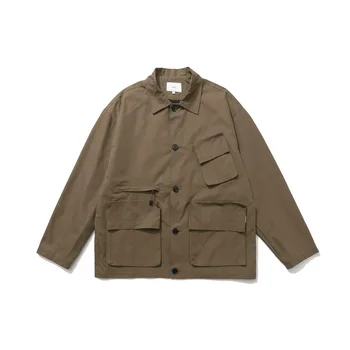 Осенняя куртка, японская винтажная рабочая одежда, городская уличная однотонная куртка с лацканами с несколькими карманами, мужская одежда