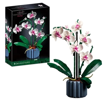 Букет из блоков орхидей, цветочные суккуленты, строительные блоки в горшках, подходящие для романтического набора, Строительная игрушка в подарок для девочки 10311