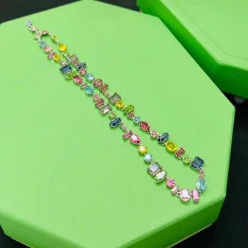 Новое трендовое простое ожерелье из кристаллов карамельного цвета с радужным цирконом для женщин, модные ювелирные изделия