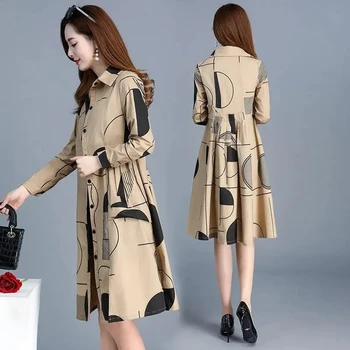 Весна-осень, модный повседневный тренч с принтом, женский длинный рукав, элегантный универсальный кардиган, пальто, женская куртка в корейском стиле с карманом
