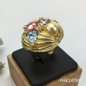 Yuminglai Роскошное женское кольцо для вечеринки премиум-класса, позолоченное серебряное двухцветное кольцо, бесплатная доставка, подарки, FHK14769
