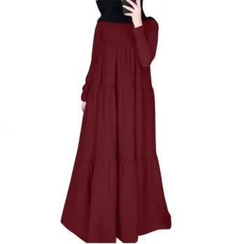 Сплошной цвет большой размер простой свободный пуловер средней длины женское платье темперамент элегантная мода свободные платья мусульманские Абая партия