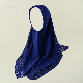 Мусульманские женские Модные Головные платки, Квадратный Хиджаб, Шифоновые шарфы, Стразы, Вуаль, Ислам, Горячий бриллиант, Сплошной цвет, Народный обычай