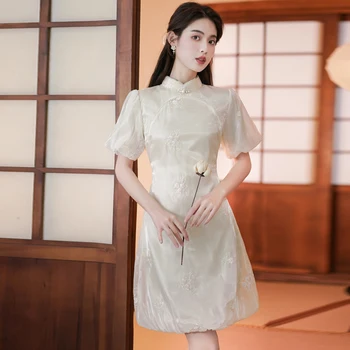 Потрясающее Традиционное платье Чонсам в Китайском стиле, Винтажное Очаровательное платье с Изящными Деталями, Китайское Ципао для Вечеринок