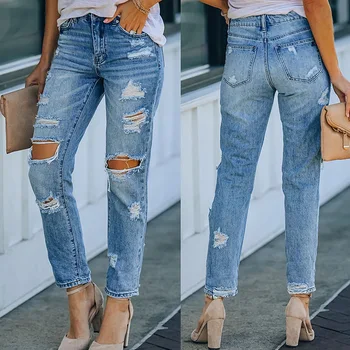 лето 2023, новый темперамент, простой эластичный поясной карман, прямые выстиранные джинсы для женщин
