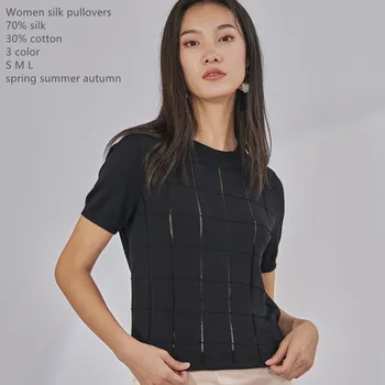 Новое поступление Naizaiga summer, женские шелковые хлопчатобумажные пуловеры с круглым вырезом и коротким рукавом, женская футболка JFY3