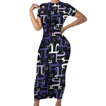 Фиолетовое облегающее платье с математическим принтом, женские макси-платья Pieces of Pi Pretty, Летнее эстетичное платье с коротким рукавом, большой размер 5XL 6XL