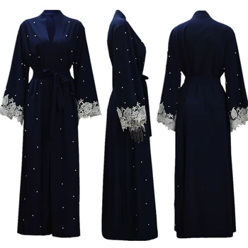 Женская Абая Дубай Мусульманское Модное Платье Кружевной Кафтан С Длинным Рукавом Рамадан Ид Исламская Одежда Абаи для Женщин Халаты S-2XL