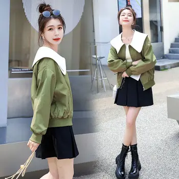 Короткая куртка женская Весна 2022 новая мода цвет соответствия отворот куртка топ