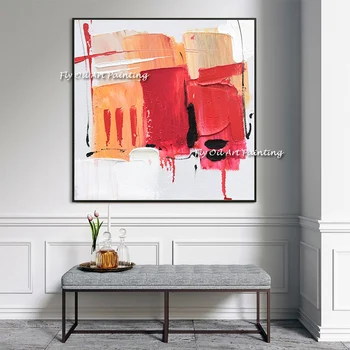 Толстая картина маслом ручной работы в красном стиле, абстрактный современный пейзаж на холсте, Украсит офис, домашнюю комнату, подарки