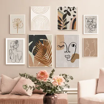 Плакаты с абстрактной линией на спине девушки, холст с одуванчиком, принты в стиле бохо с листьями, настенные рисунки для домашнего декора гостиной