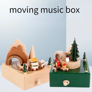Украшения из музыкальной шкатулки в виде деревянной лошадки, Детские игрушки ручной работы, Рождественские Креативные подарки в виде поезда с ручным приводом