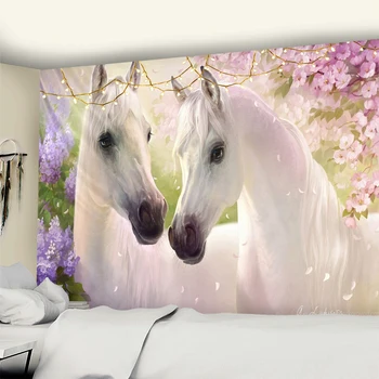 Декор спальни Эстетичный Гобелен Прекрасная Белая Лошадь Богемный Настенный Кавайный домашний Декор для гостиной в общежитии Настенный холст