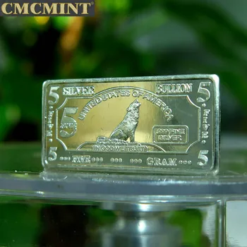 Старинные монеты Серебряные монеты 999 пробы весом 5 грамм . 999 Пробы Серебряный значок Wolf Bar из чистого серебра