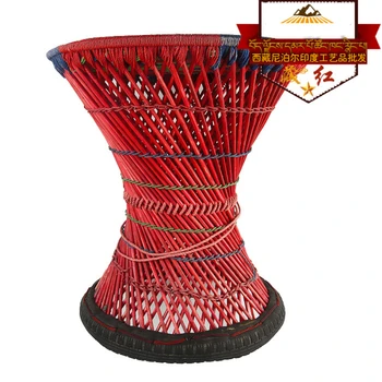 Темно-красная мебель в Тибетском этническом стиле Бамбуковая лента Тканый Цвет Песочные Часы Цвет Непал Ручной Работы Креативный Поясной барабан Табурет