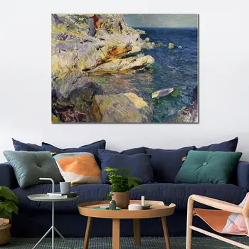 Картины Хоакина Сороллы и Бастиды, Скалы и белая лодка, пляжное искусство Хавеи, высококачественная ручная роспись