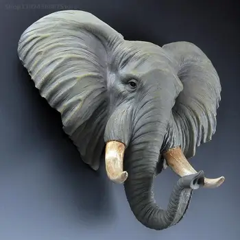 Настенная скульптура Головы слона, украшение стен из смолы в стиле ретро, Статуи слонов, большой домашний декор, поделки с животными ручной работы