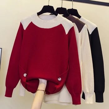 Осень-Зима, Новый полушерстяной свитер, Женский пуловер с круглым вырезом в виде подковы, Повседневные вязаные топы, Кашемировый женский свитер